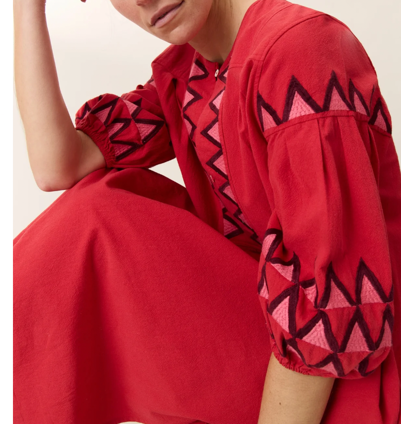 Robe RUDO rouge brodée Leon & Harper