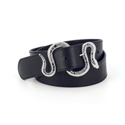 Ceinture la Crush serpent en cuir noir Herbert Frère Soeur