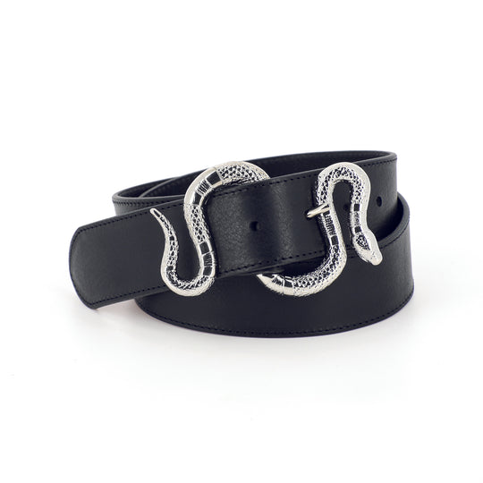 Ceinture la Crush serpent en cuir noir Herbert Frère Soeur