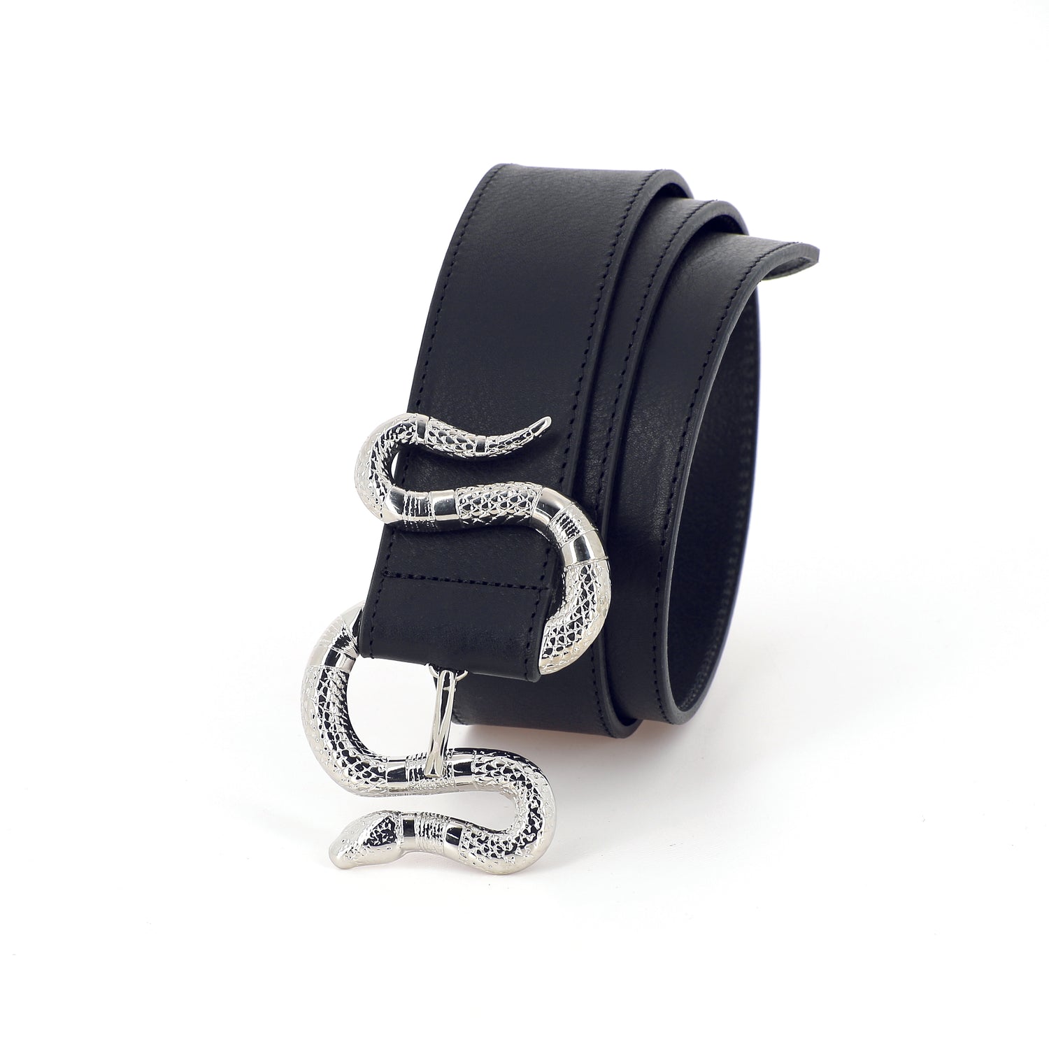 Ceinture la Crush serpent en cuir noir Herbert Frère Soeur