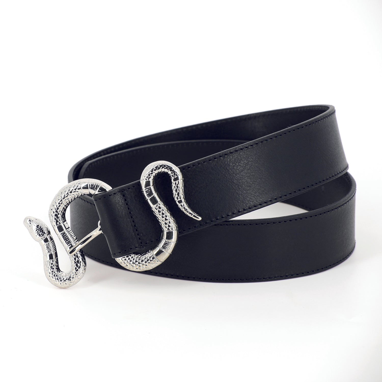 Ceinture la Crush serpent en cuir noir Herbert Frère Soeur