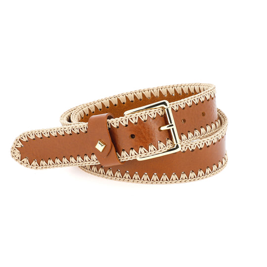 Ceinture La Soyaux cuir caramel et raphia Herbert Frère Soeur
