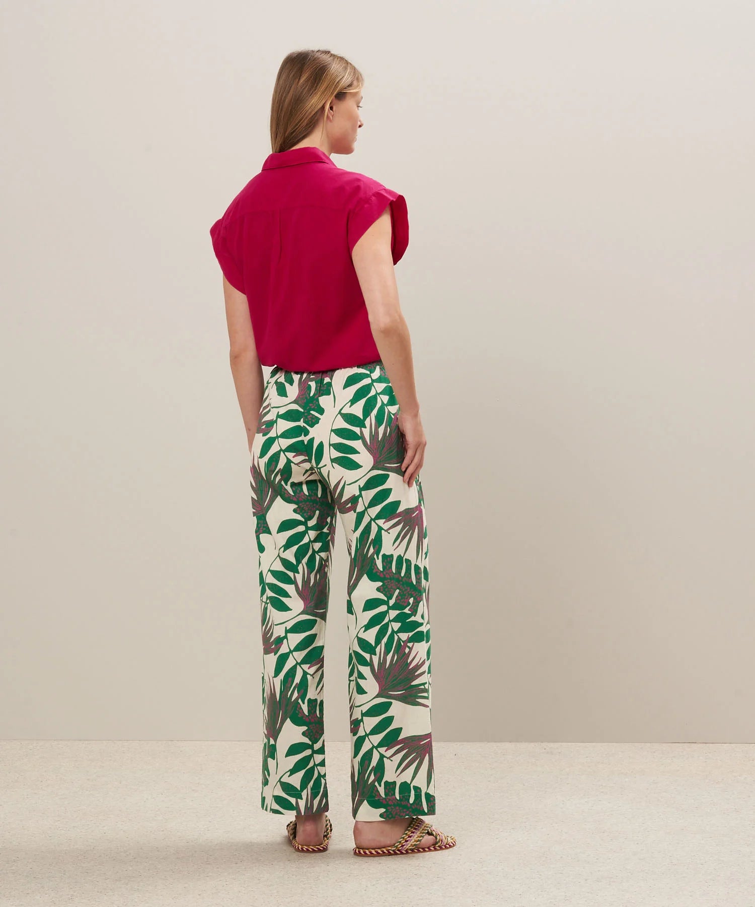 Pantalon en lin et coton imprimé vert Palerme Hartford