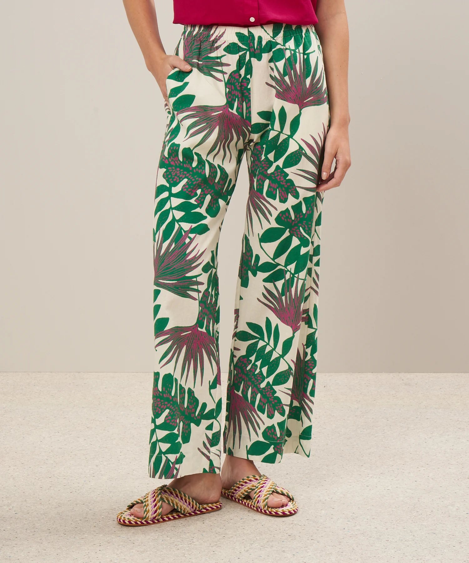 Pantalon en lin et coton imprimé vert Palerme Hartford