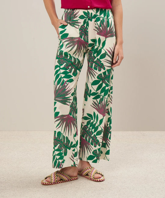 Pantalon en lin et coton imprimé vert Palerme Hartford