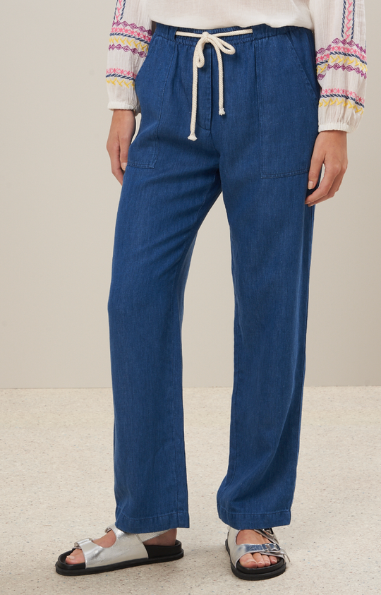 Pantalon POMA lyocell et lin bleu Hartford