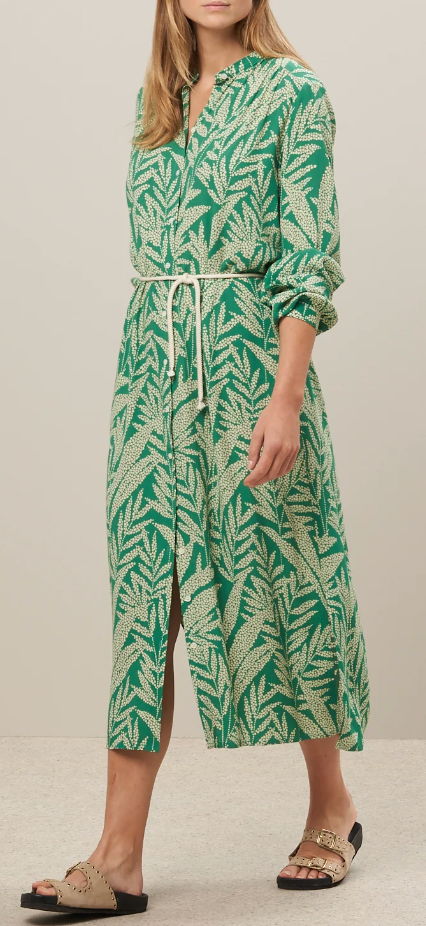 Robe en crêpe de viscose vert imprimée feuilles Résidence HARTFORD