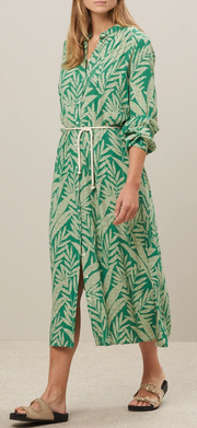Robe en crêpe de viscose vert imprimée feuilles Résidence HARTFORD