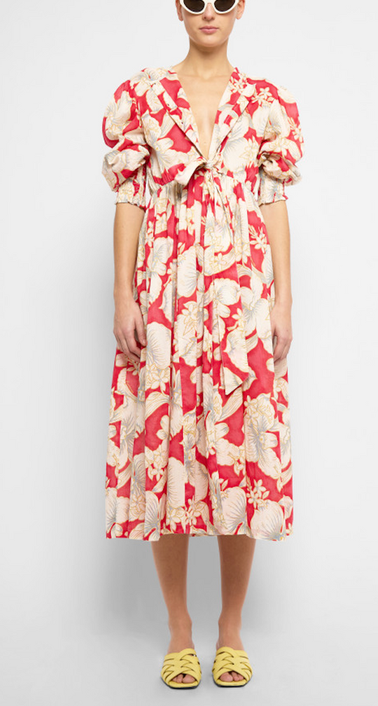 Robe ALABAMA rouge à fleurs Roseanna