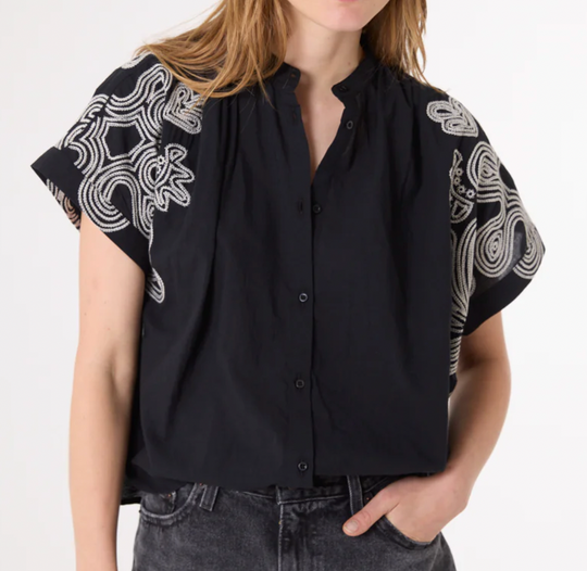 Blouse brodée noire Maya-Dune Sacré coeur