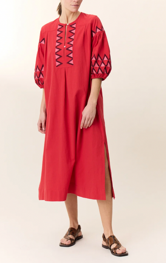 Robe RUDO rouge brodée Leon & Harper